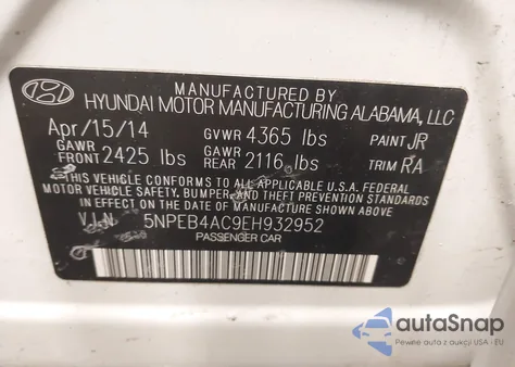 2014 Hyundai Sonata Gls из США, поврежденный, VIN 5NPEB4AC9EH932952